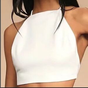 Cotton On White Denim Halter Crop Top Shirt Bandeau Adjustable Strap Buckle Back